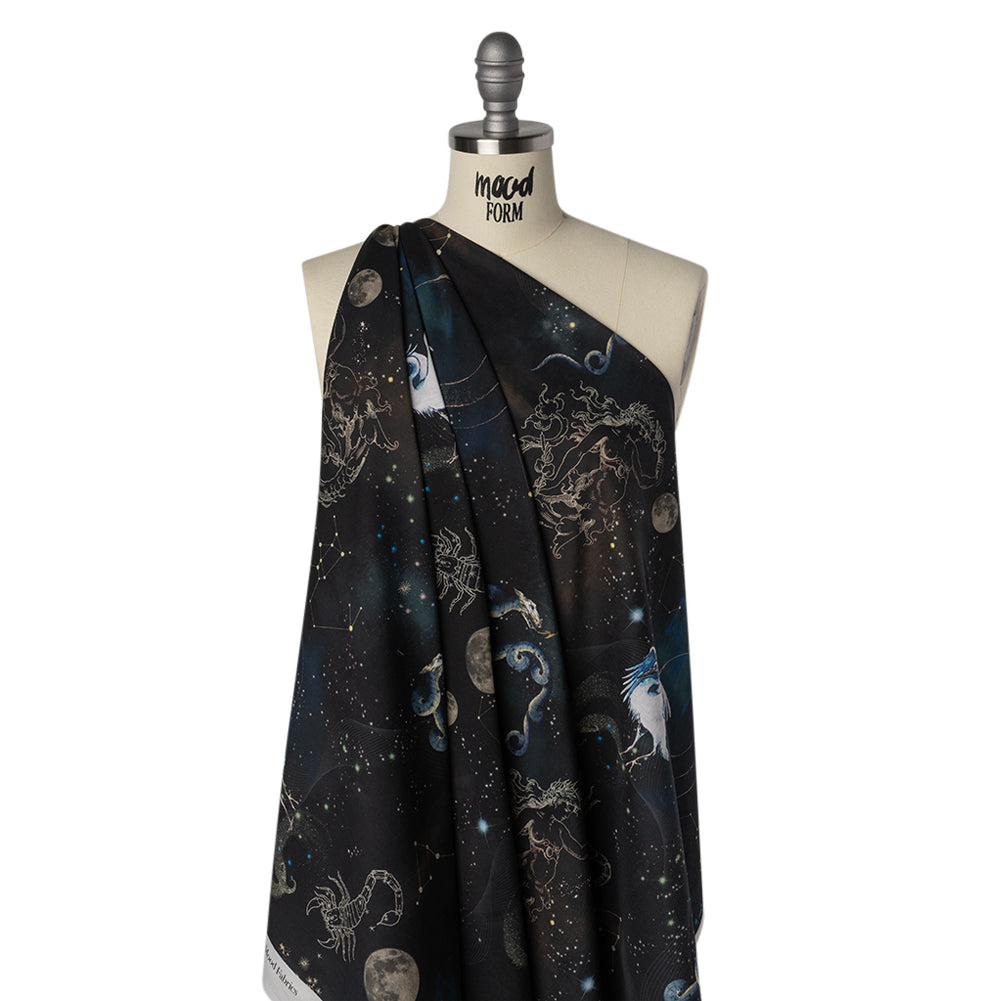 Cotton Voile - Black Celestial Birds - Apollo's Disguise Print - Mood Exclusive Gaia Collection Drape