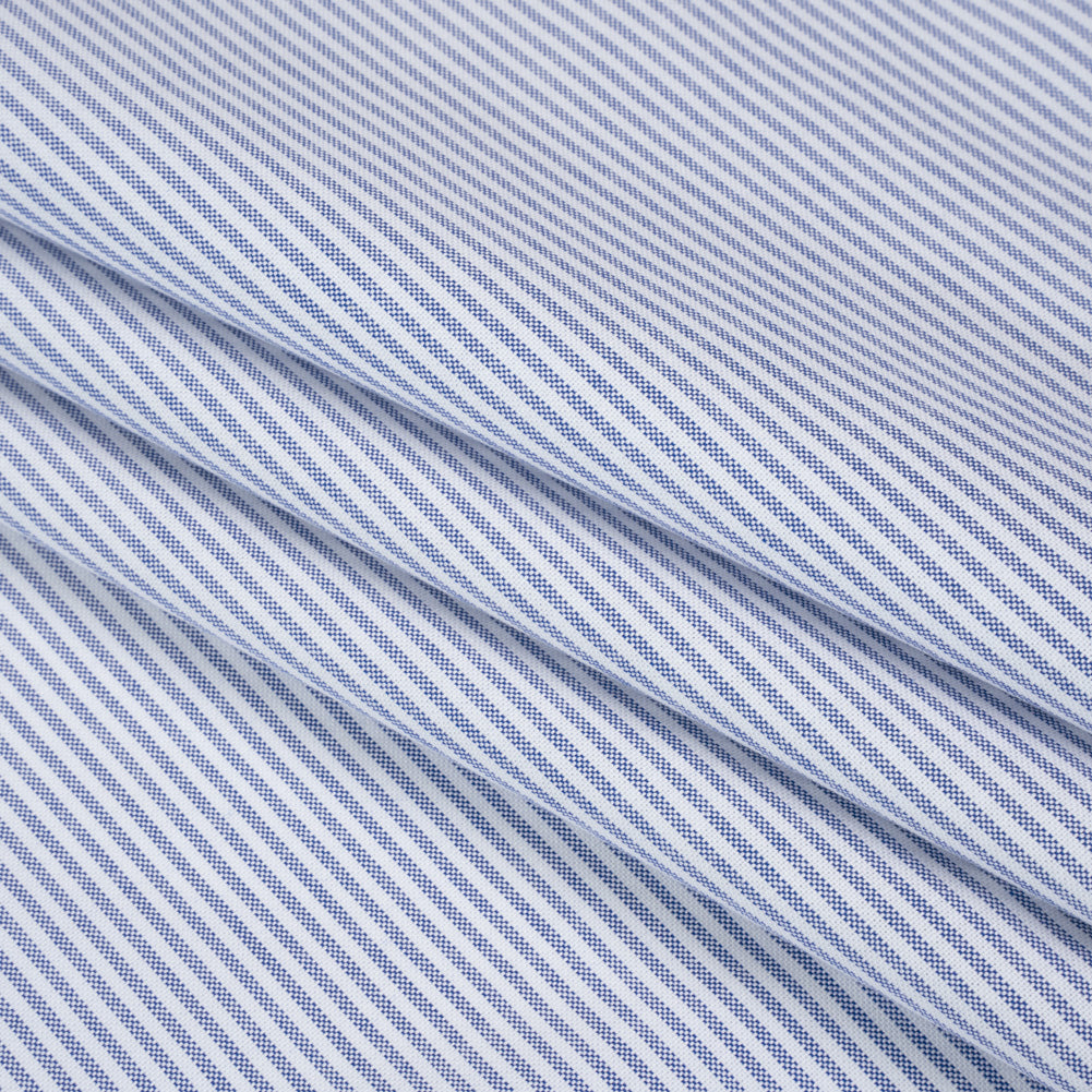 Cotton Oxford Shirting - Blue and White Candy Stripes - Deadstock - Folded
