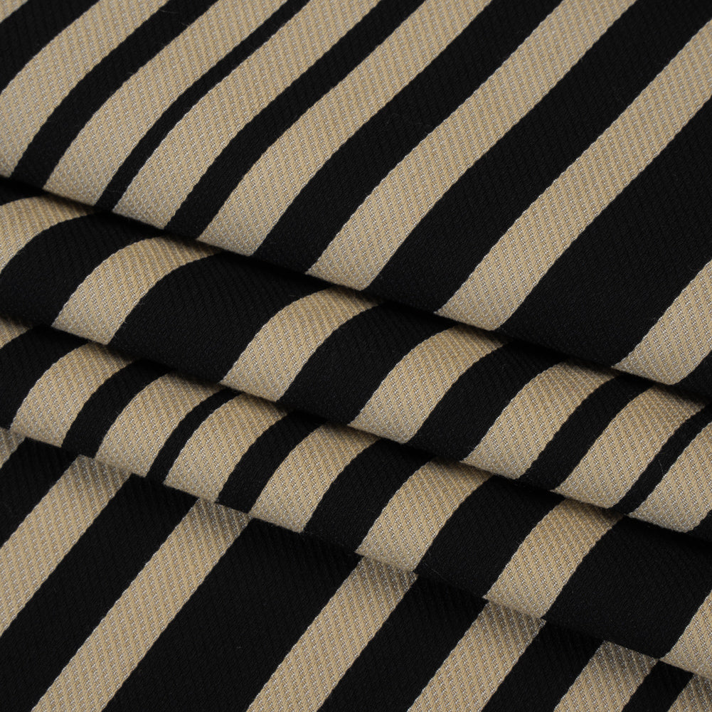 Textured Rayon Twill by Trina Turk - Beige and Black Barcode Stripes - Designer Deadstock - Folded