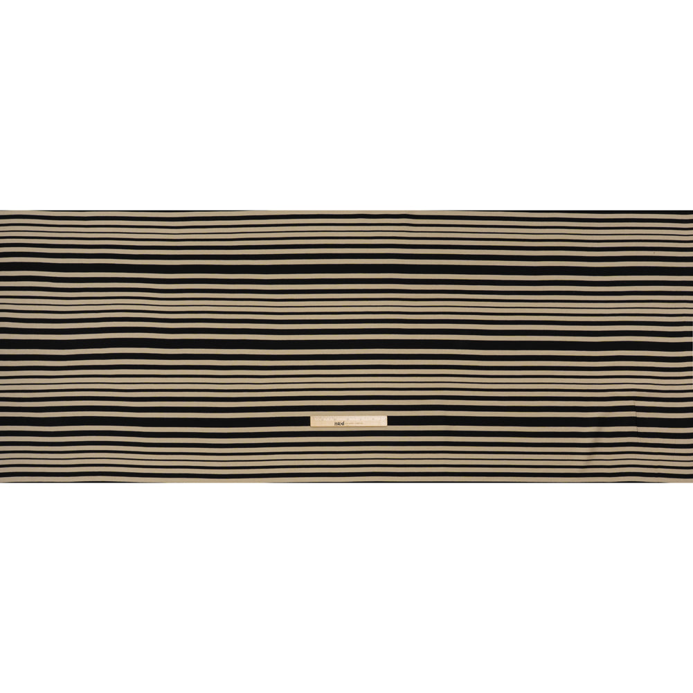 Textured Rayon Twill by Trina Turk - Beige and Black Barcode Stripes - Designer Deadstock - Full