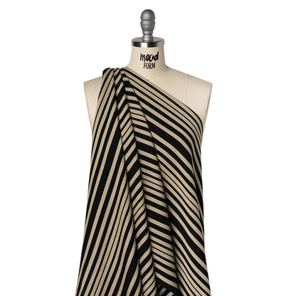 Textured Rayon Twill by Trina Turk - Beige and Black Barcode Stripes - Designer Deadstock