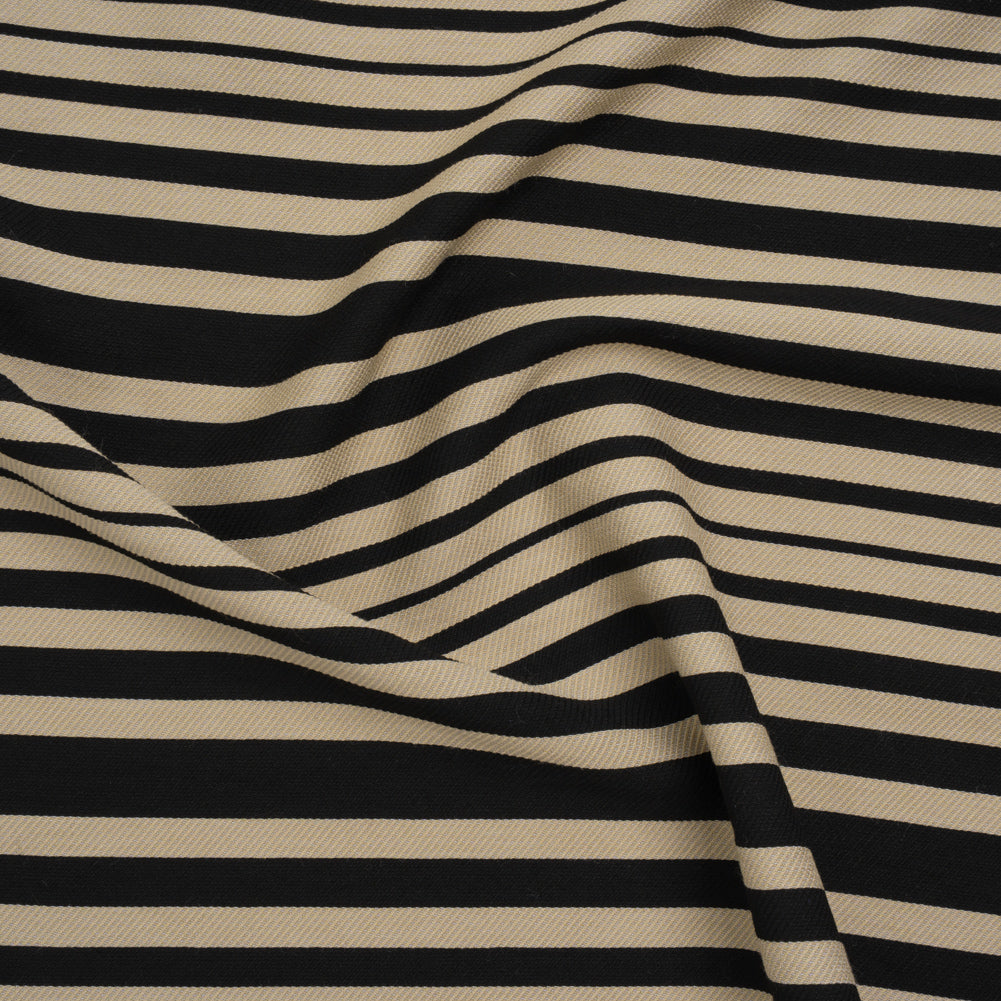 Textured Rayon Twill by Trina Turk - Beige and Black Barcode Stripes - Designer Deadstock