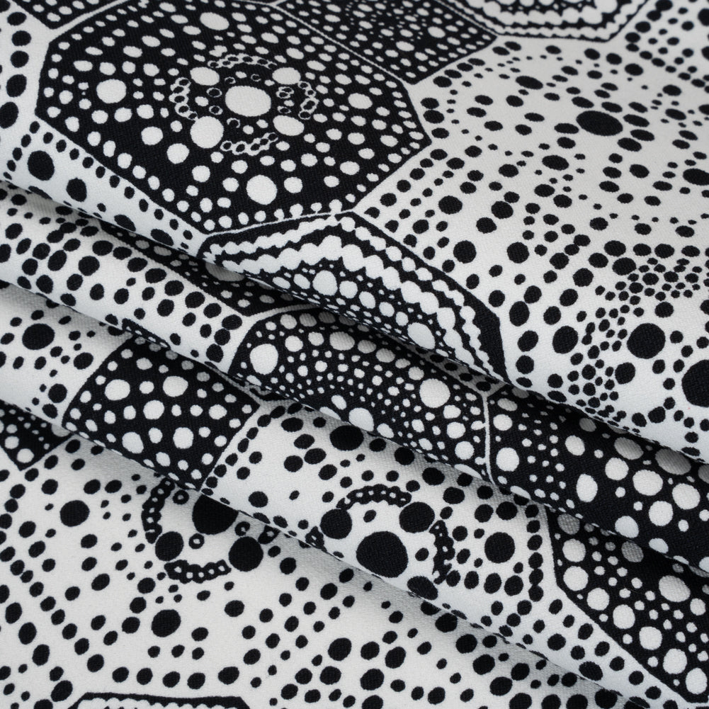 Stretch Cotton Twill Print by Trina Turk - Black and White Spotted Tiles - Designer Deadstock - Folded