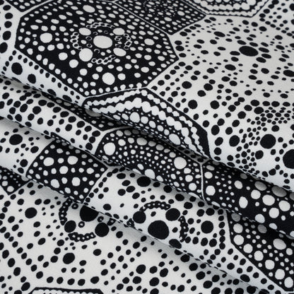 Stretch Cotton Twill Print by Trina Turk - Black and White Spotted Tiles - Designer Deadstock