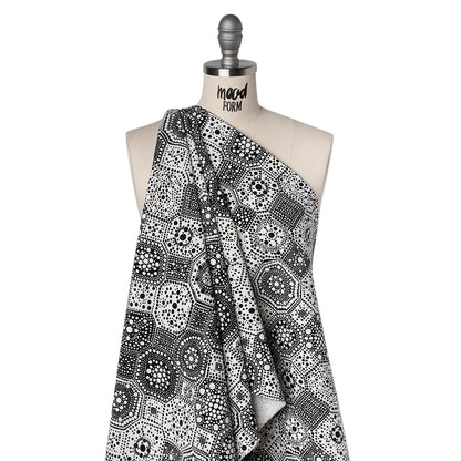 Stretch Cotton Twill Print by Trina Turk - Black and White Spotted Tiles - Designer Deadstock