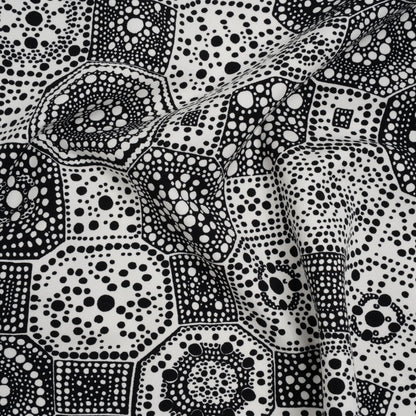 Stretch Cotton Twill Print by Trina Turk - Black and White Spotted Tiles - Designer Deadstock