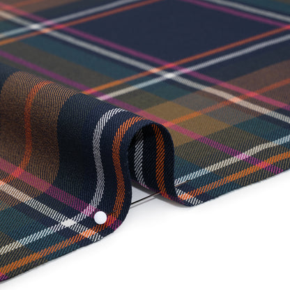 Stretch Polyester and Viscose Twill by Trina Turk - Navy, Olive and Pink Plaid - Designer Deadstock