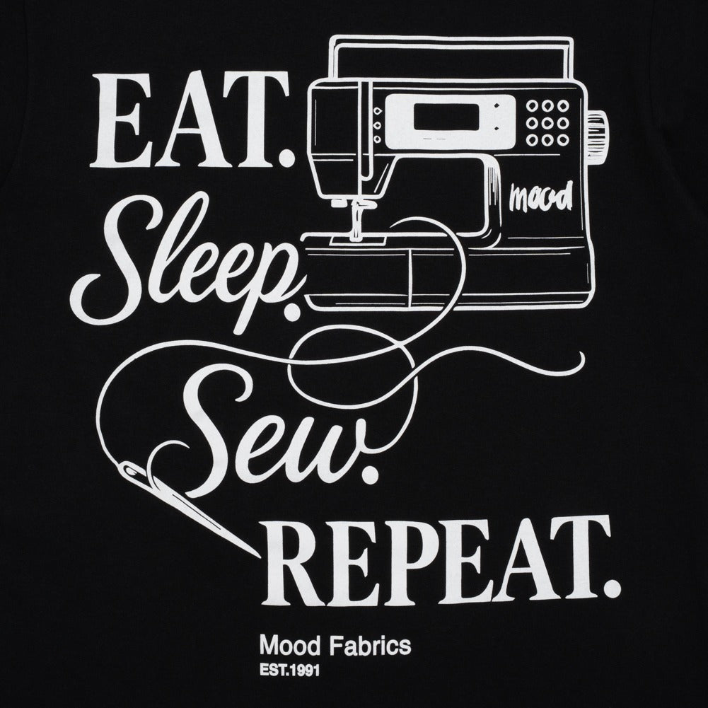 Mood T-Shirt - Unisex Crew Neck - Black Eat. Sleep. Sew. Repeat - Folded