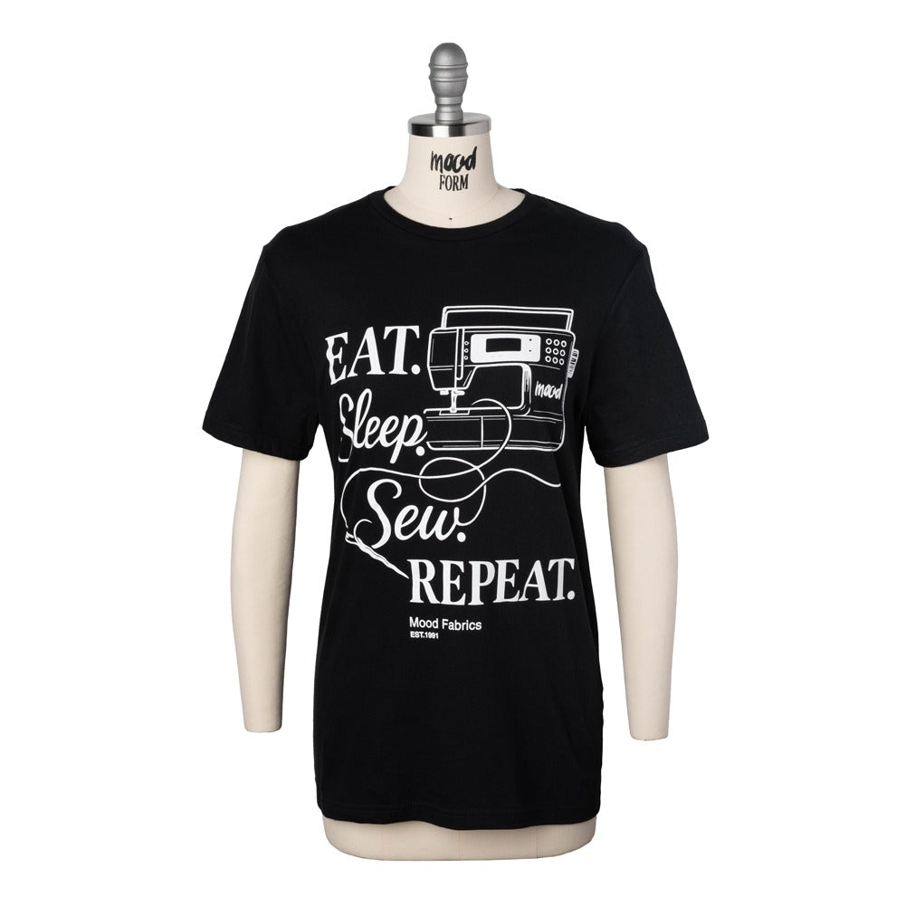 Mood T-Shirt - Unisex Crew Neck - Black Eat. Sleep. Sew. Repeat - Full