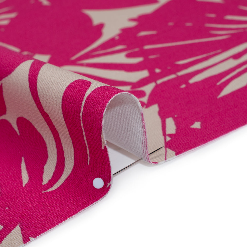 Stretch Cotton Faille Print by Trina Turk - Hot Pink and Light Gray Palm Leaves - Designer Deadstock - Detail