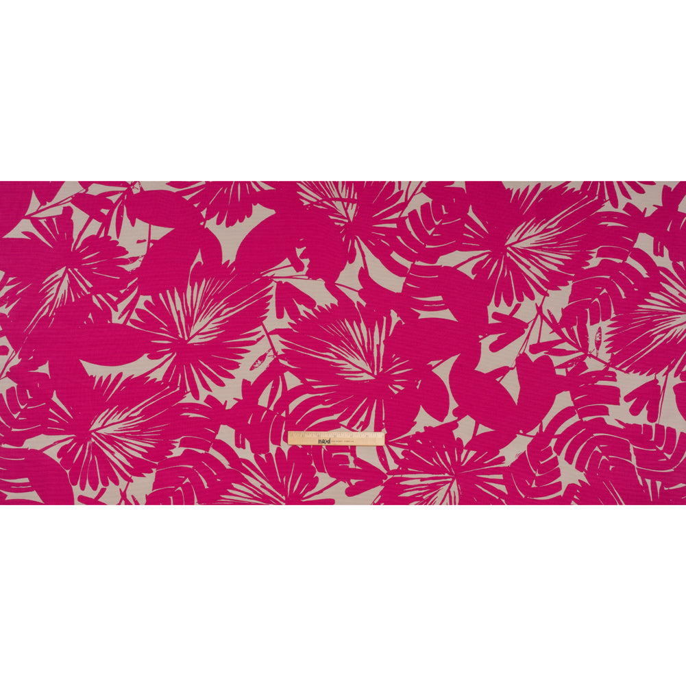 Stretch Cotton Faille Print by Trina Turk - Hot Pink and Light Gray Palm Leaves - Designer Deadstock - Full
