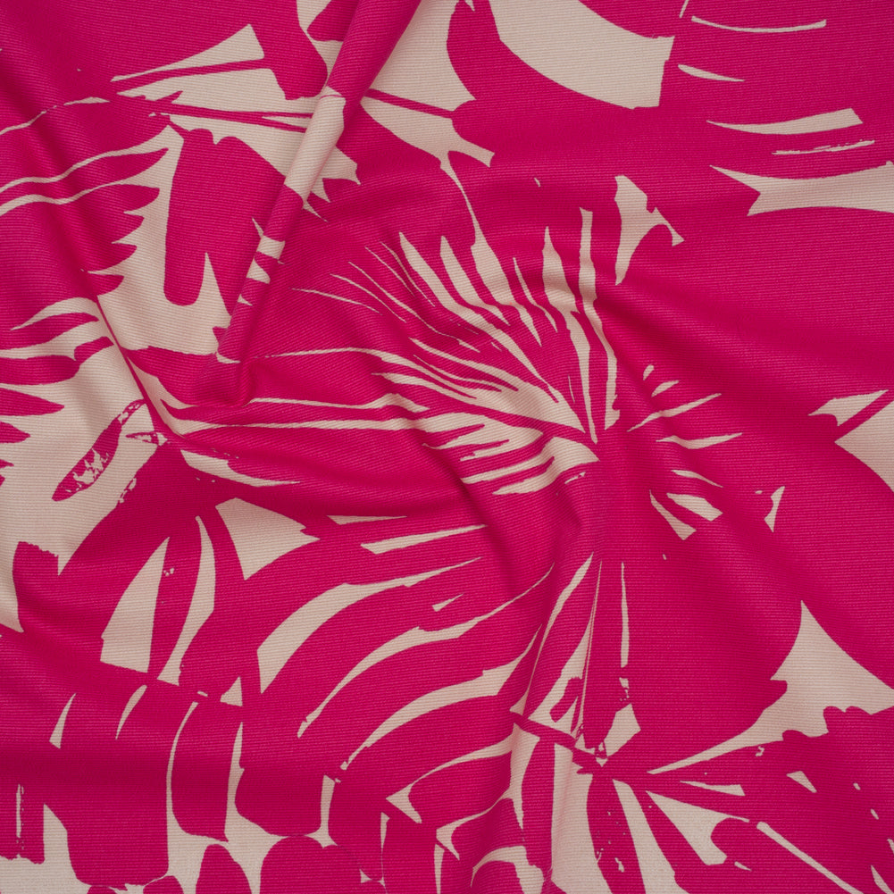 Stretch Cotton Faille Print by Trina Turk - Hot Pink and Light Gray Palm Leaves - Designer Deadstock