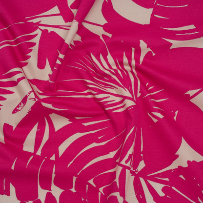 Stretch Cotton Faille Print by Trina Turk - Hot Pink and Light Gray Palm Leaves - Designer Deadstock