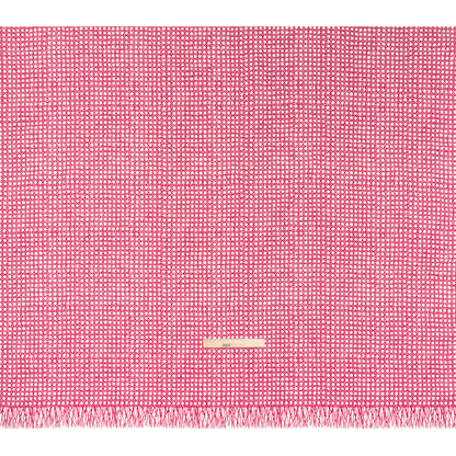 Textured Stretch Cotton Basketweave Panel by Trina Turk - Hot Pink and White Circle Grid and Printed Fringe Border - Designer Deadstock Full