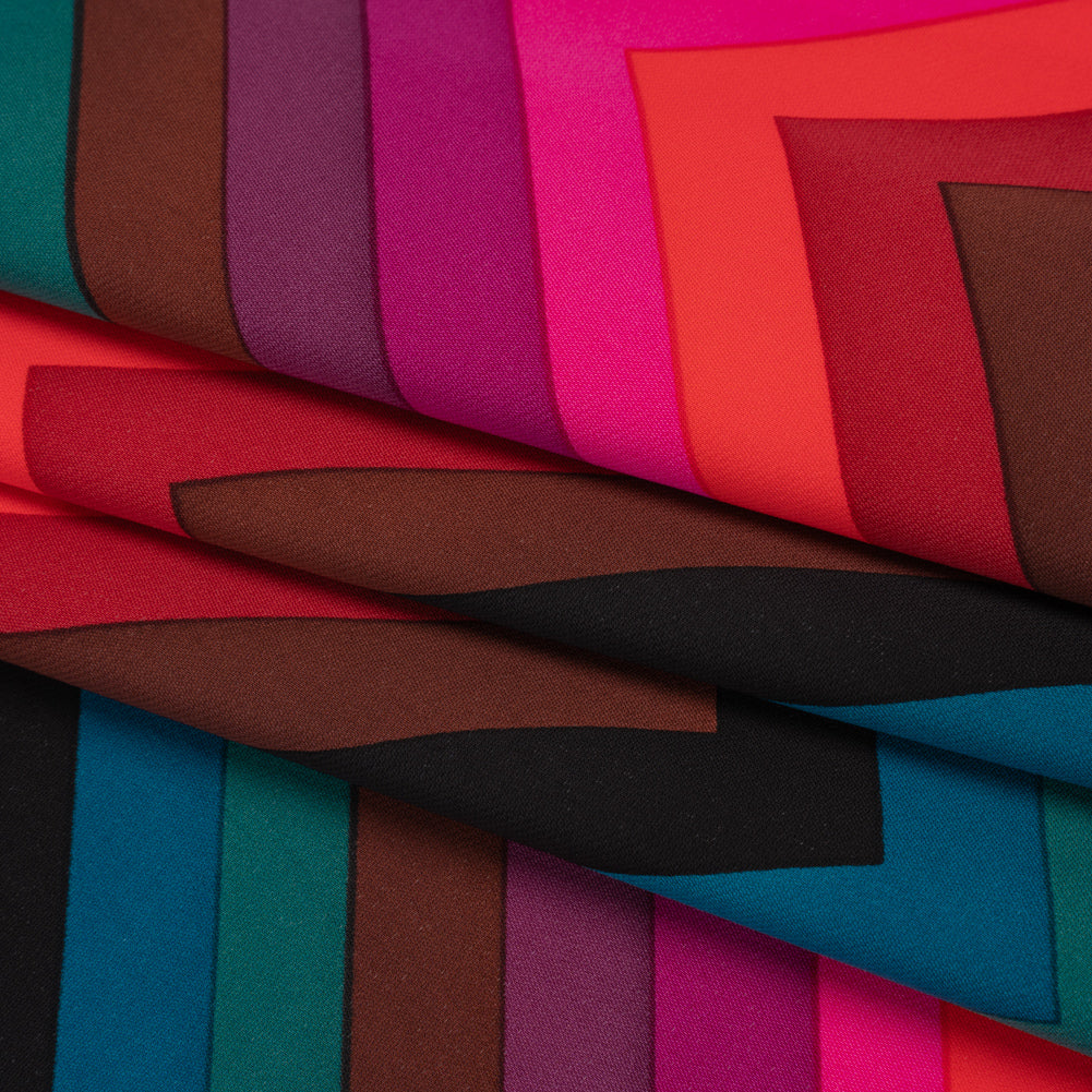 Stretch Rayon 4-Ply Crepe Print by Trina Turk - Pink, Brown and Teal Chevrons - Designer Deadstock - Folded