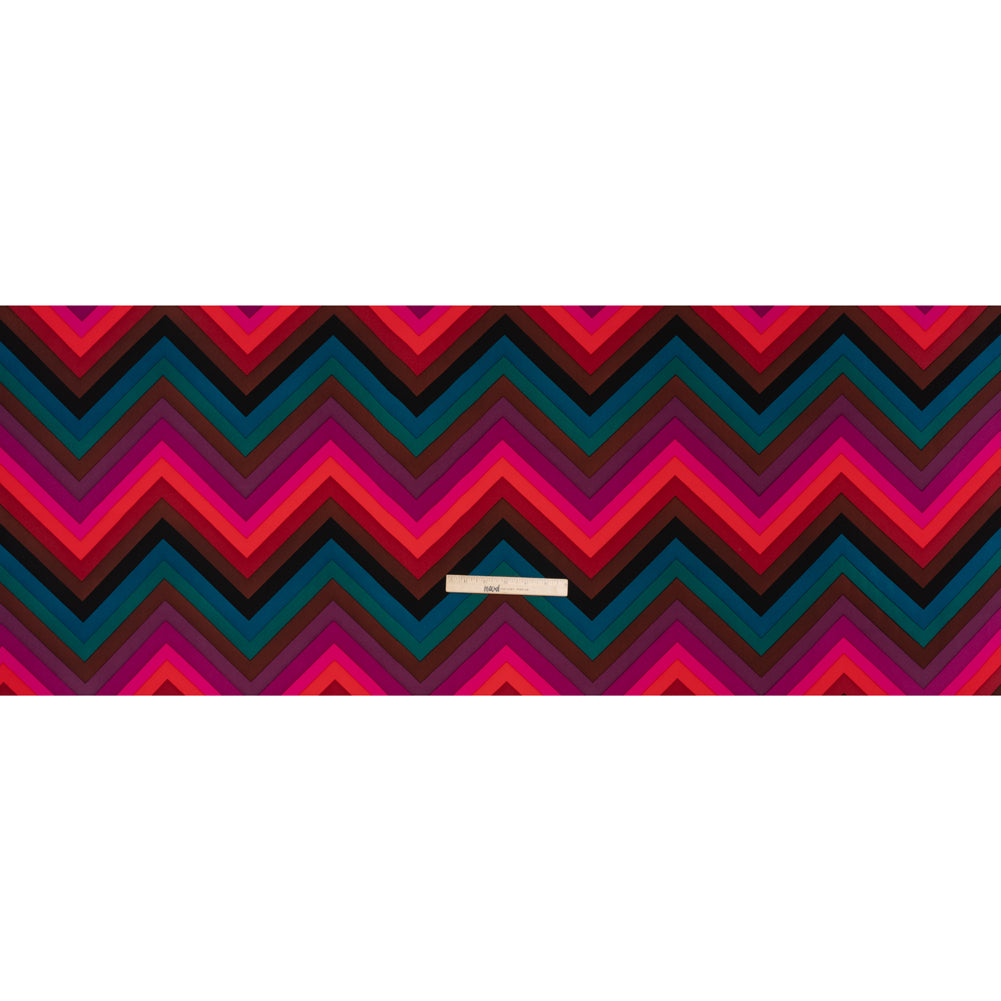 Stretch Rayon 4-Ply Crepe Print by Trina Turk - Pink, Brown and Teal Chevrons - Designer Deadstock - Full