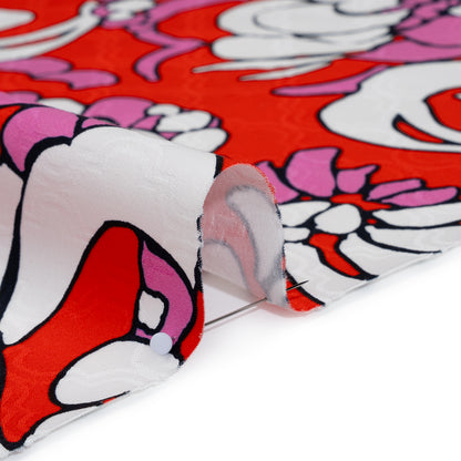 Stretch Cotton Jacquard Print by Trina Turk - Hot Pink, Red and White Florals on Ogees - Designer Deadstock