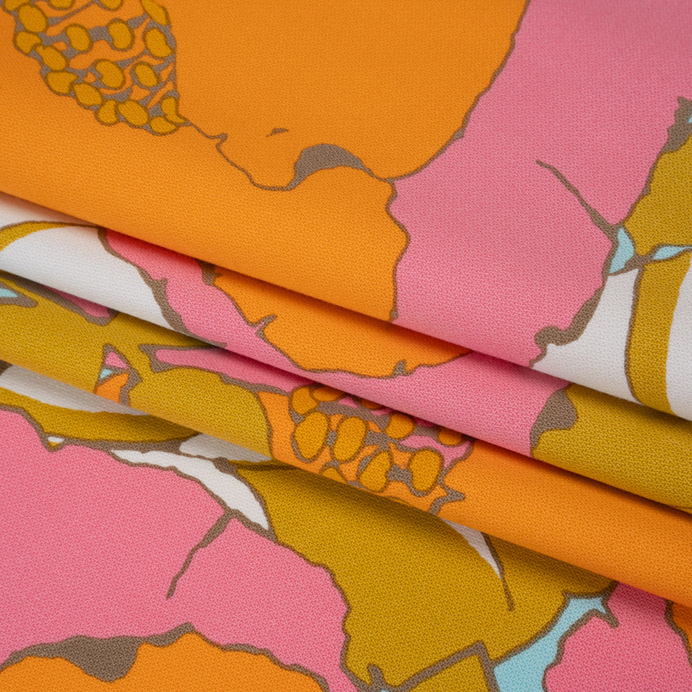 Stretch Cotton Broken Twill Print by Trina Turk - Pink, Orange and Sky Blue Floral - Designer Deadstock Folded