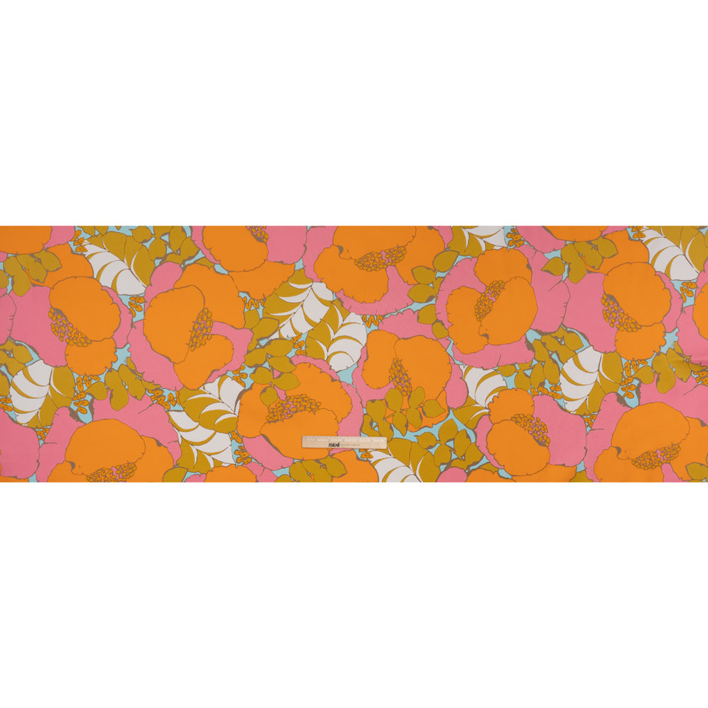Stretch Cotton Broken Twill Print by Trina Turk - Pink, Orange and Sky Blue Floral - Designer Deadstock Full