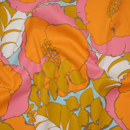Stretch Cotton Broken Twill Print by Trina Turk - Pink, Orange and Sky Blue Floral - Designer Deadstock