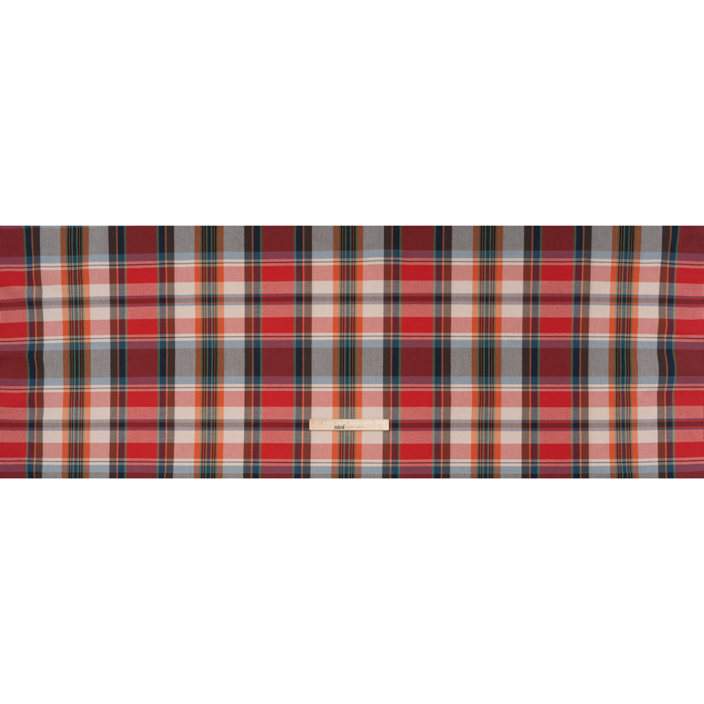 Super Stretchy Cotton Twill by Trina Turk - Red, Blue and Orange Plaid - Designer Deadstock - Full