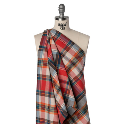 Super Stretchy Cotton Twill by Trina Turk - Red, Blue and Orange Plaid - Designer Deadstock