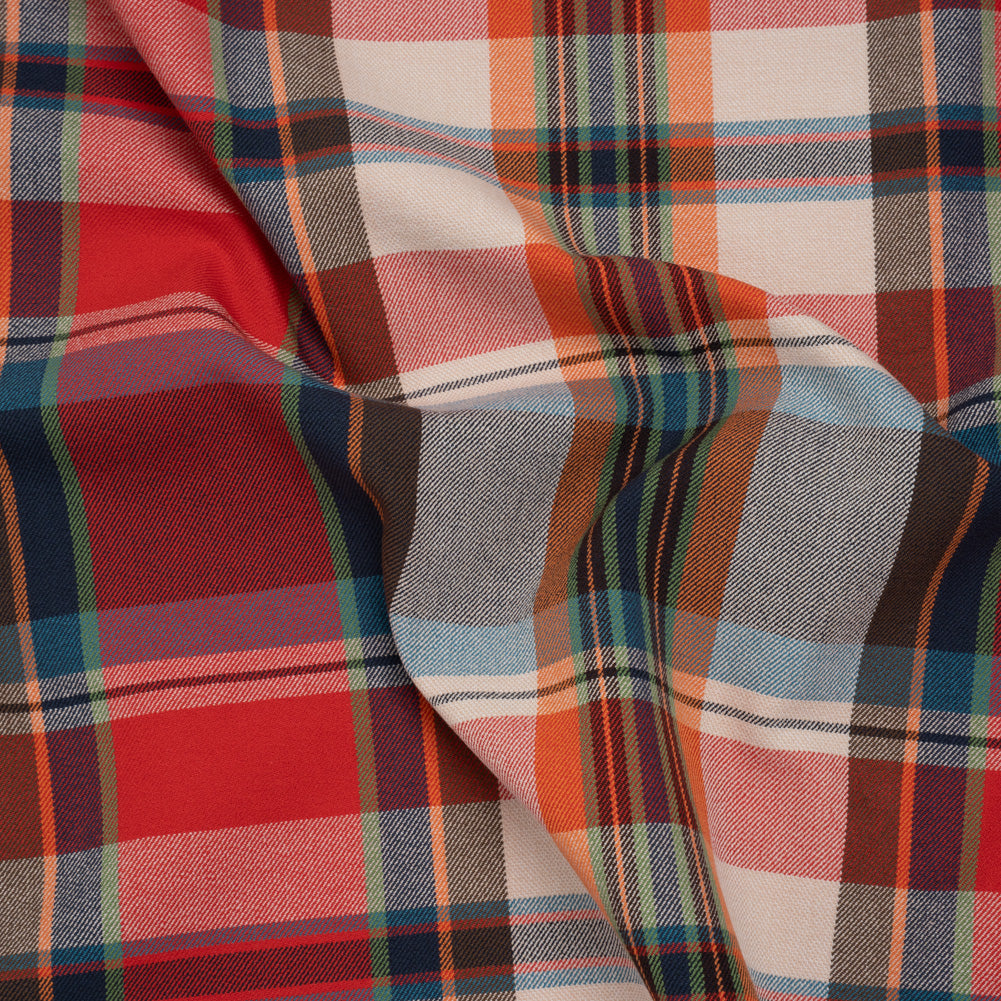 Super Stretchy Cotton Twill by Trina Turk - Red, Blue and Orange Plaid - Designer Deadstock