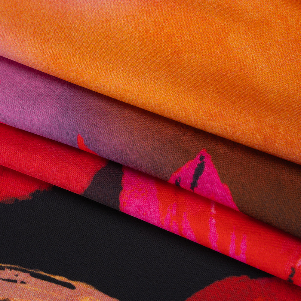 Polyester Satin - Hot Pink, Red and Black Big Flowers - Mood Exclusive Poppy Panorama Print - Folded