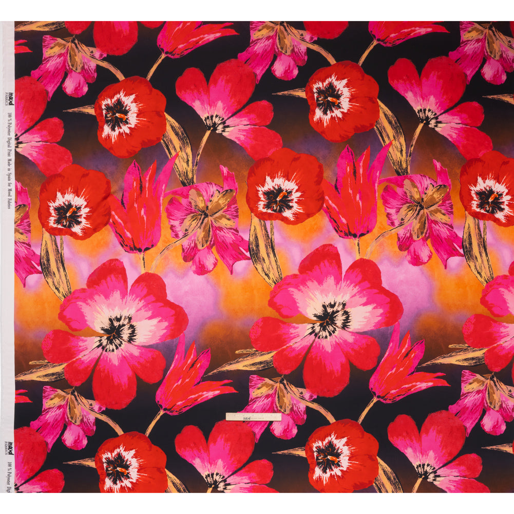 Polyester Satin - Hot Pink, Red and Black Big Flowers - Mood Exclusive Poppy Panorama Print - Full