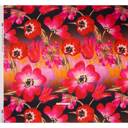Polyester Satin - Hot Pink, Red and Black Big Flowers - Mood Exclusive Poppy Panorama Print