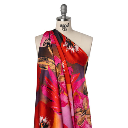 Polyester Satin - Hot Pink, Red and Black Big Flowers - Mood Exclusive Poppy Panorama Print