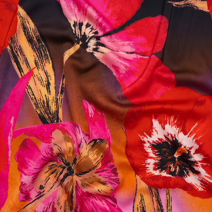 Polyester Satin - Hot Pink, Red and Black Big Flowers - Mood Exclusive Poppy Panorama Print