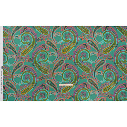 Polyester Satin - Jade Green, Dusty Magenta and Peachy Orange Paisley - Mood Exclusive Swirling Sonata Print