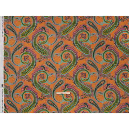 Polyester Satin - Pumpkin Orange, Jade Green and Purple Paisley - Mood Exclusive Swirling Sonata Print
