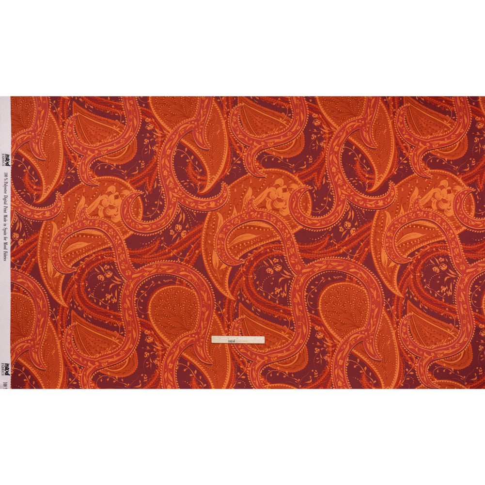 Polyester Satin - Burnt Orange, Dark Red and Peach Paisley Floral - Mood Exclusive Harvest Harmonies Print - Full