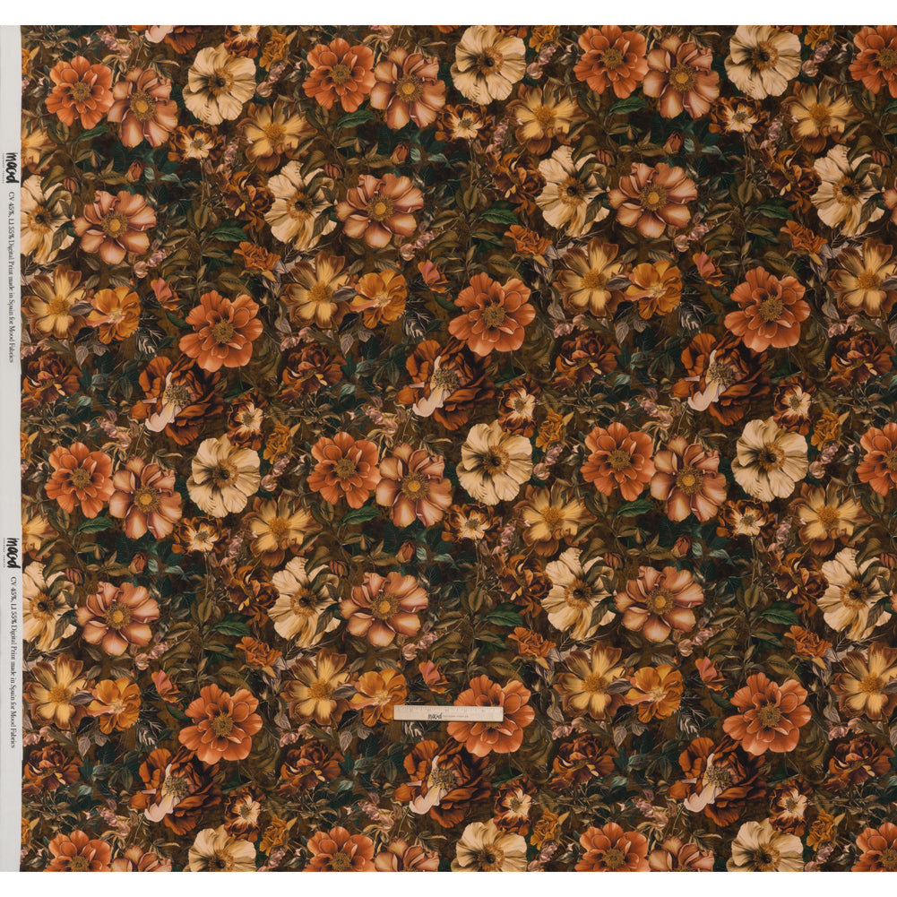 Linen and Rayon Woven - Orange, Dark Green and Brown Lush Floral - Mood Exclusive Camouflora Print - Full