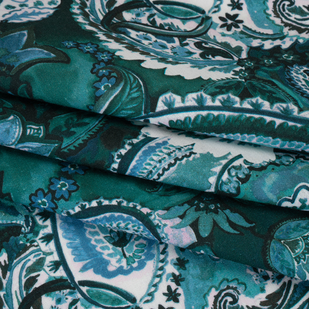 Linen and Rayon Woven - Blue, Green and Teal Paisley - Mood Exclusive Drifting Dream Print - Folded