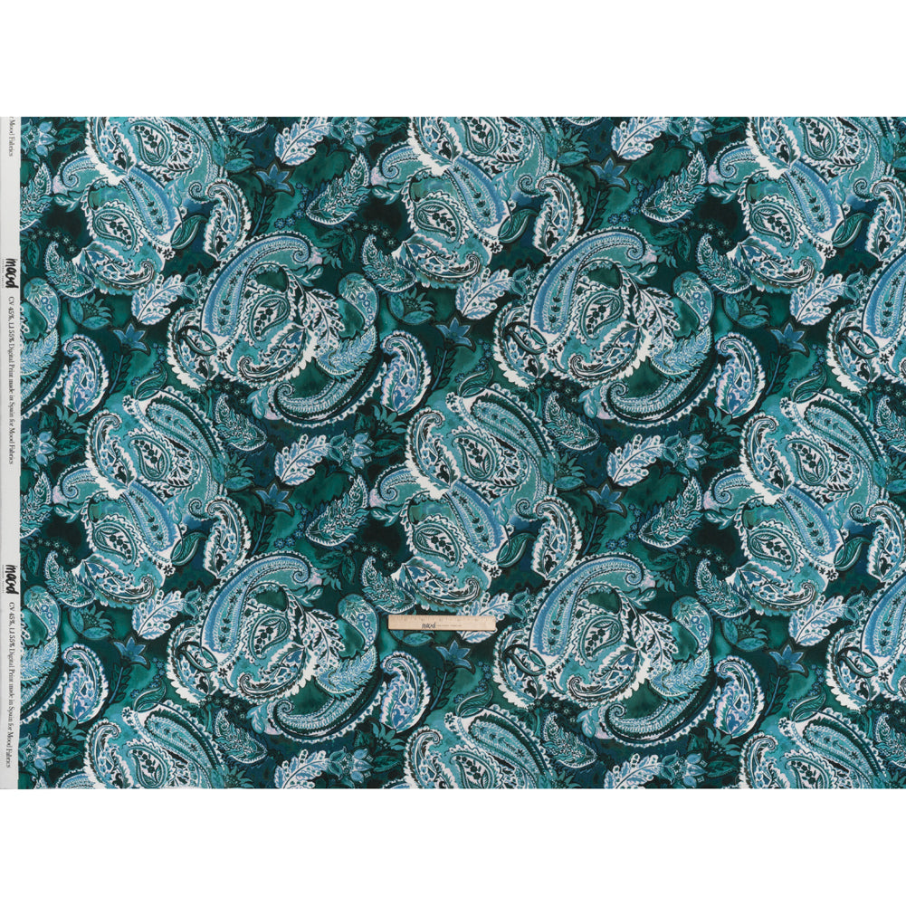 Linen and Rayon Woven - Blue, Green and Teal Paisley - Mood Exclusive Drifting Dream Print - Full