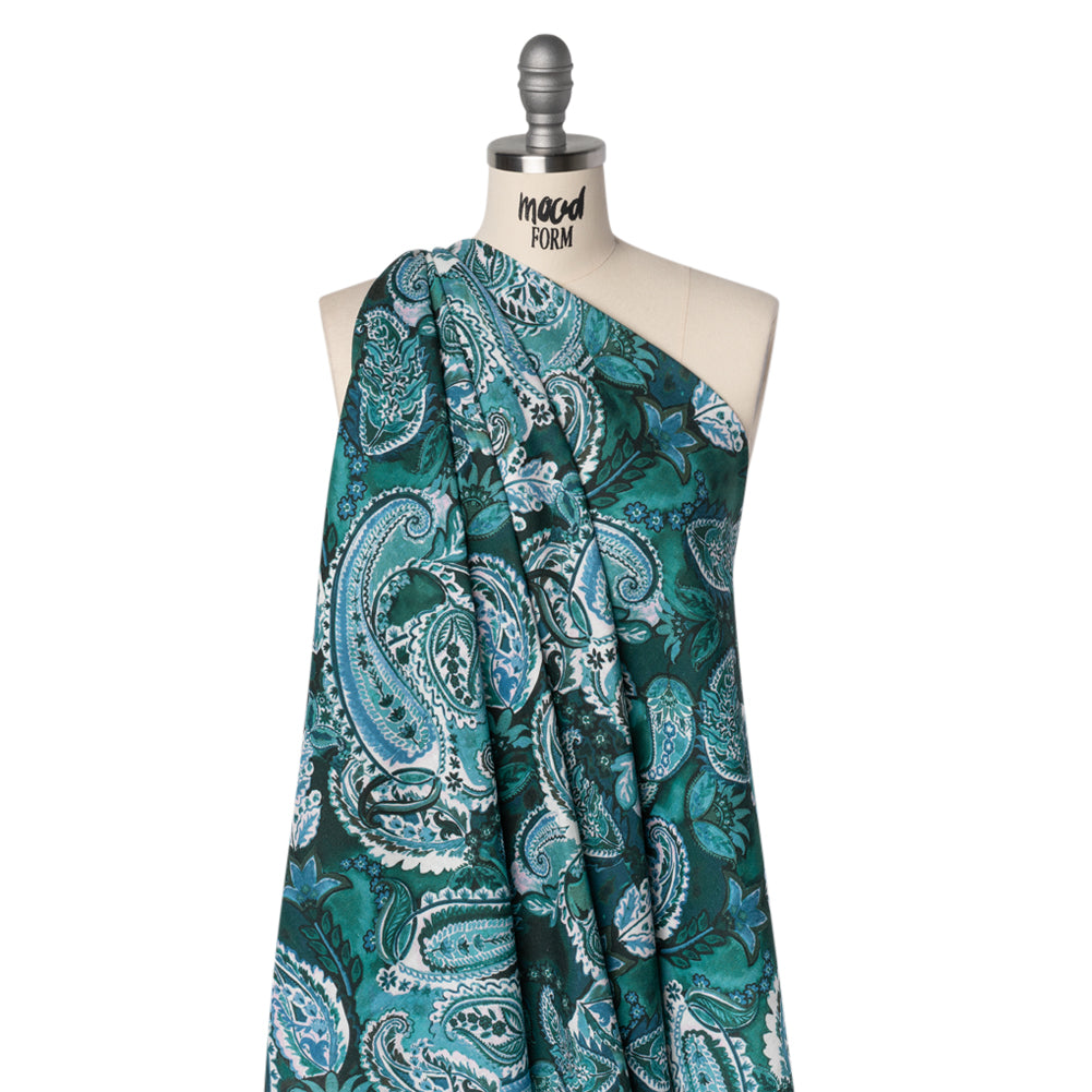 Linen and Rayon Woven - Blue, Green and Teal Paisley - Mood Exclusive Drifting Dream Print - Drape