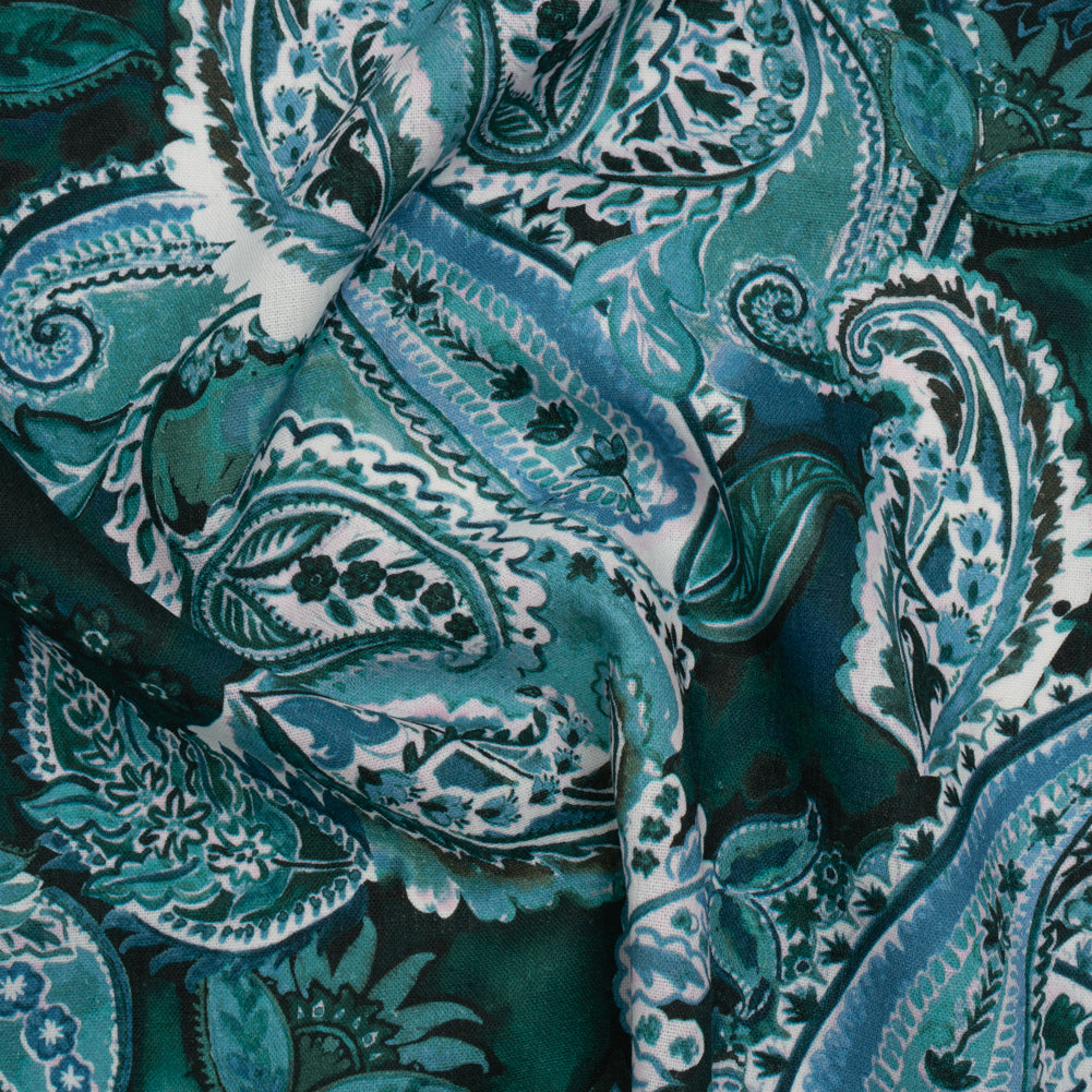 Linen and Rayon Woven - Blue, Green and Teal Paisley - Mood Exclusive Drifting Dream Print