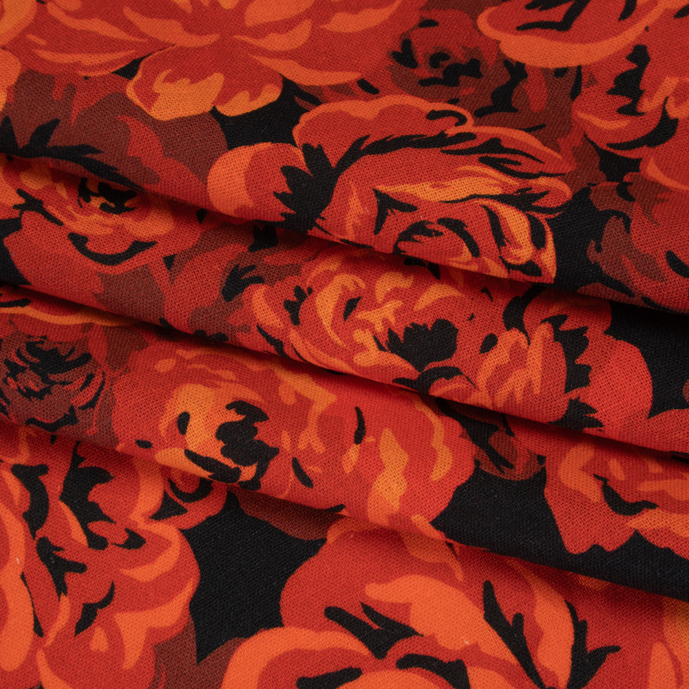 Linen and Rayon Woven - Scarlet Red, Burgundy and Black Roses - Mood Exclusive Midnight Muse Print - Folded