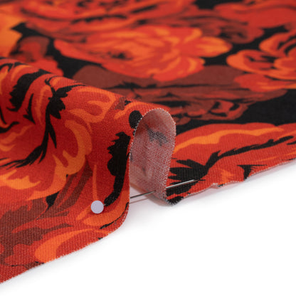 Linen and Rayon Woven - Scarlet Red, Burgundy and Black Roses - Mood Exclusive Midnight Muse Print