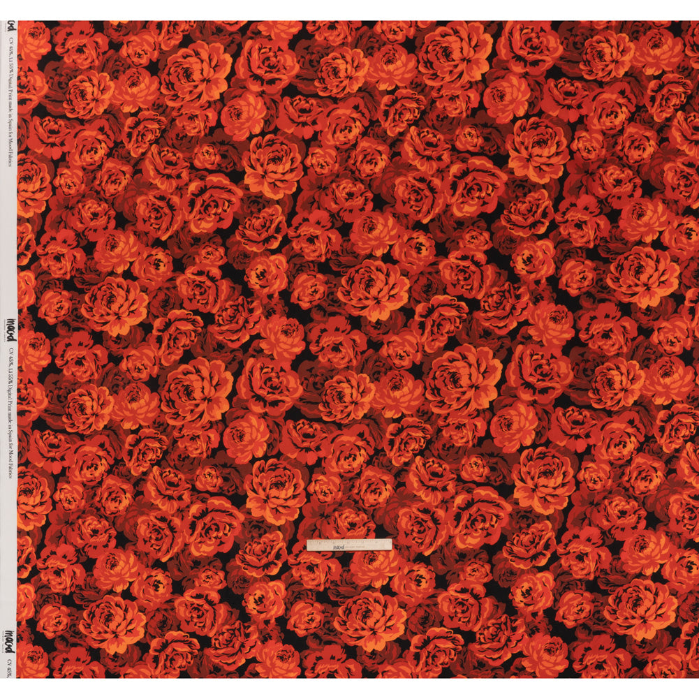 Linen and Rayon Woven - Scarlet Red, Burgundy and Black Roses - Mood Exclusive Midnight Muse Print - Full