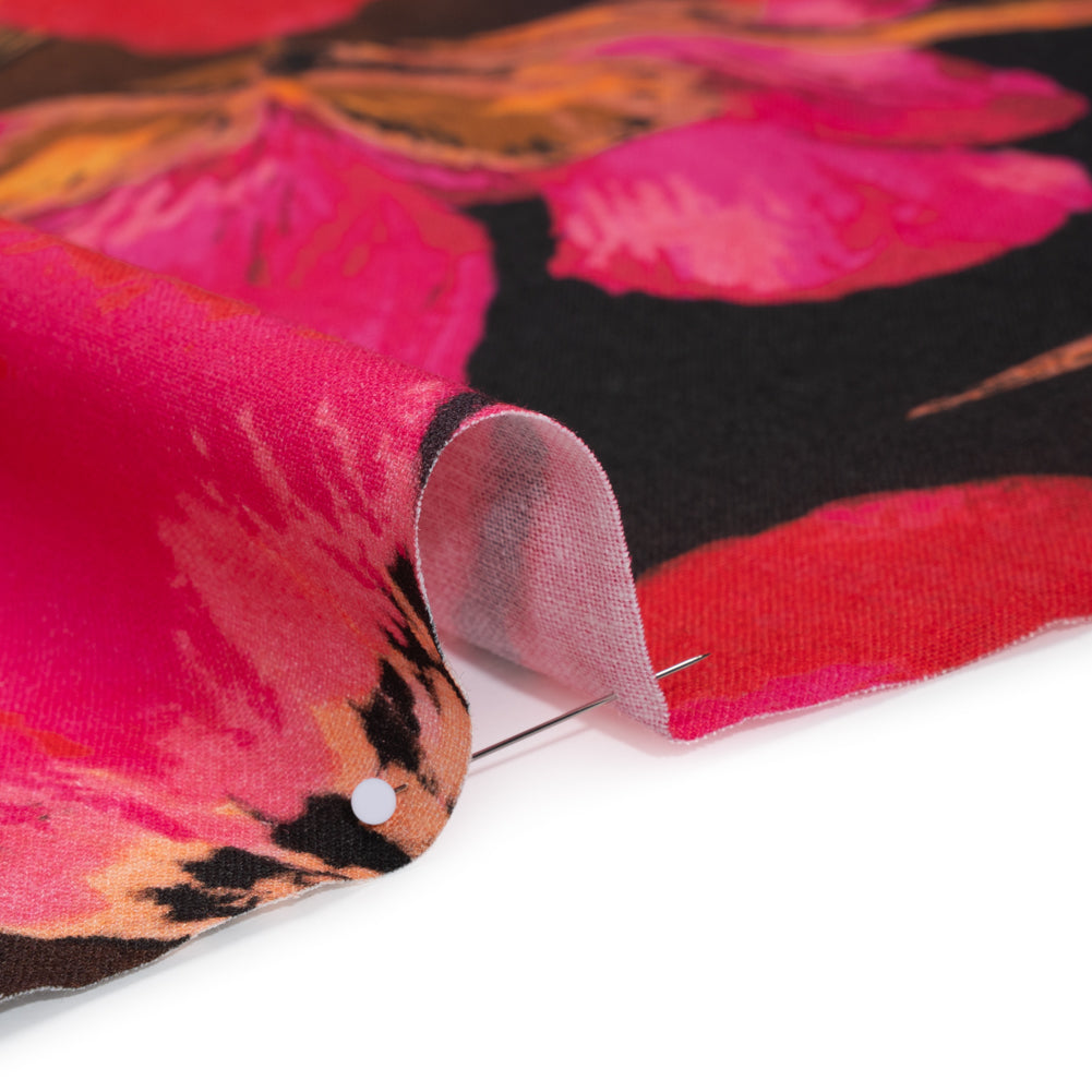 Linen and Rayon Woven - Magenta, Scarlet and Brown Big Painterly Flowers - Mood Exclusive Poppy Panorama Print - Detail