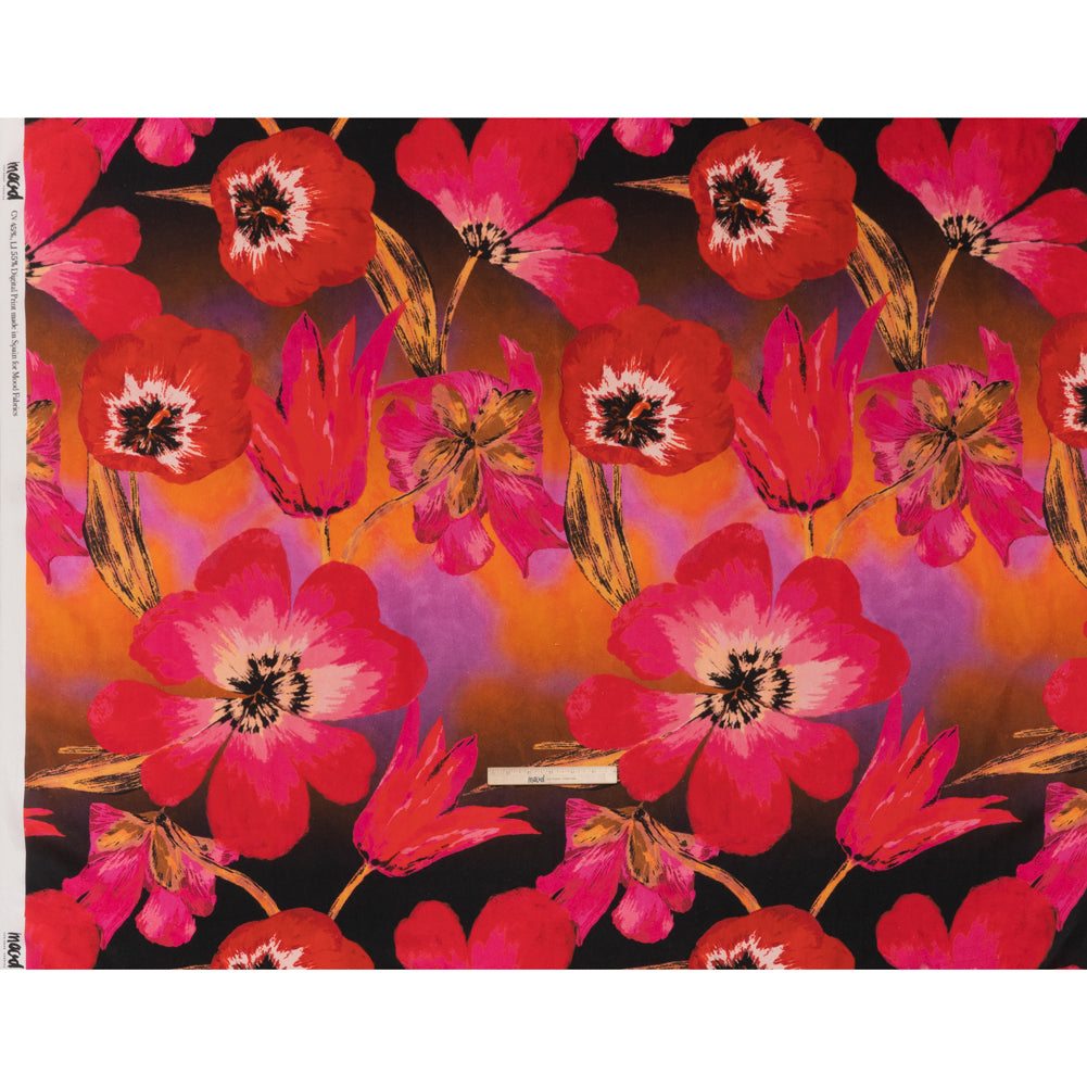 Linen and Rayon Woven - Magenta, Scarlet and Brown Big Painterly Flowers - Mood Exclusive Poppy Panorama Print - Full