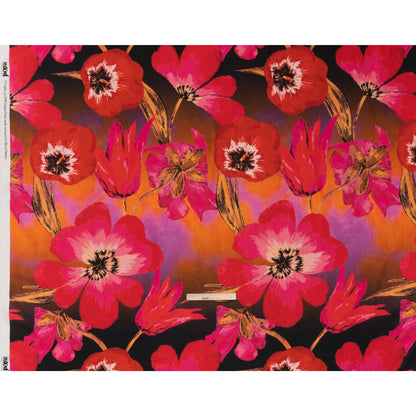 Linen and Rayon Woven - Magenta, Scarlet and Brown Big Painterly Flowers - Mood Exclusive Poppy Panorama Print