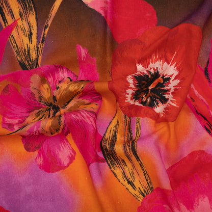 Linen and Rayon Woven - Magenta, Scarlet and Brown Big Painterly Flowers - Mood Exclusive Poppy Panorama Print