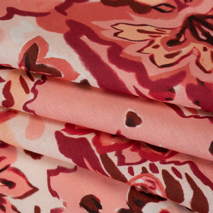 Linen and Rayon Woven - Pink, Peach and Pale Orange Almost-Geometric Floral - Mood Exclusive Fractured Flora Print