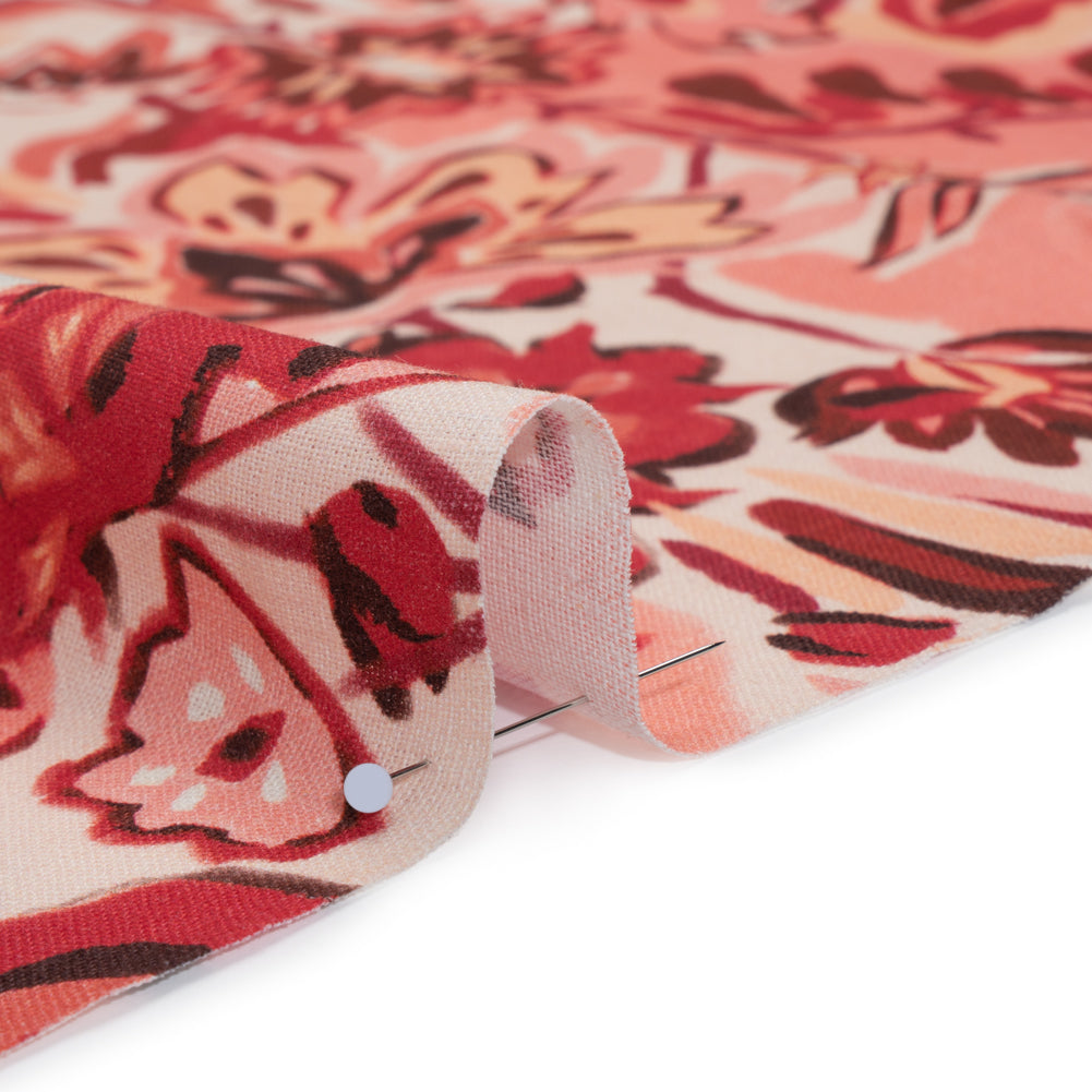 Linen and Rayon Woven - Pink, Peach and Pale Orange Almost-Geometric Floral - Mood Exclusive Fractured Flora Print - Detail