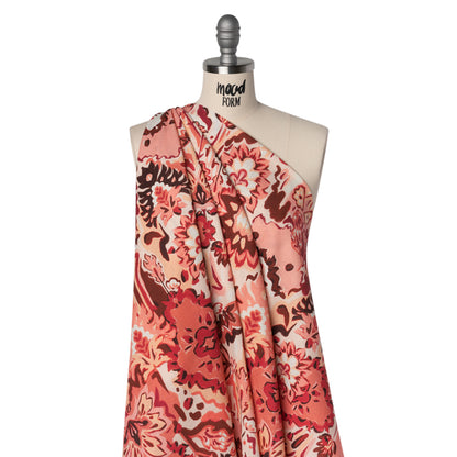 Linen and Rayon Woven - Pink, Peach and Pale Orange Almost-Geometric Floral - Mood Exclusive Fractured Flora Print